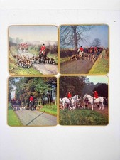 Vintage Win-El-Ware 6x6 Placemats English Fox Hunting Countryside Scene x4