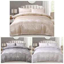 3 Piece Luxury Jacquard Camden Duvet Cover Quilted Double King Super King Size