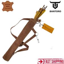 Handmade Traditional Shoulder Back Quiver Leather Arrow Holder With Large Pouch