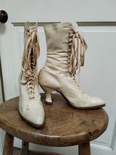 Superb Rare Antique WW1 Red Cross White Leather Lace Up Boots
