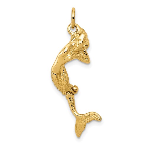 14k yellow gold mermaid charm - 14k,
