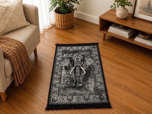 Black elephant mini rug - elephant,