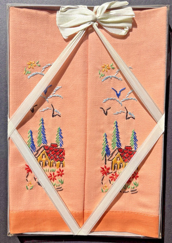 Vintage guest towels - vintage, peach
