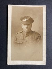 A WW1 Soldier Wearing Trench Cap Real Photo Vintage Postcard T16