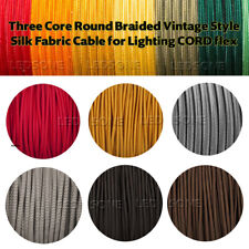 3 Core Braided Fabric Cable Round Lighting Lamp Flex Vintage - Choice of Colours