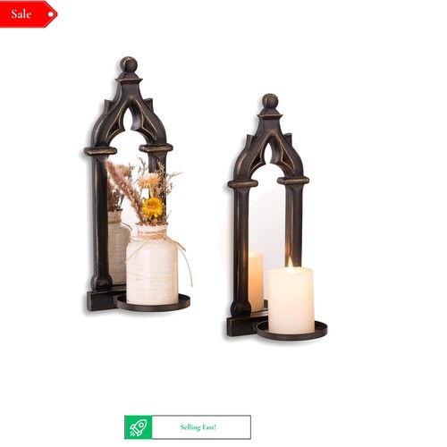 Black wall candle holders - black, set