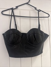 Black Faux Leather Bralette Corset Size 8 Small