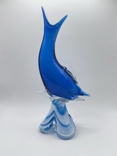  Glass Fish Figurine Turquoise Blue Cased White- Height 28cm Art Ornament