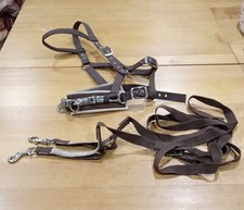Brown synthetic lunge cavesson, full size, VGC, includes side reins