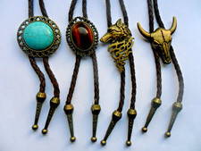 Unisex Brown Bolo Tie with Bronze Buckle / Stones  Cowboy Style   Four To Choose
