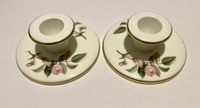 Pair Of Vintage Wedgwood Hathaway Rose Bone China Candlestick Holder