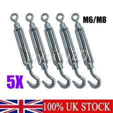 5X Turnbuckle Wire Tensioner Strainer Hook and Rope Cable Tension M6/M8 New UK