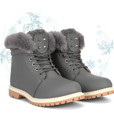 Girls Ankle Boots Winter Fur Lined Fluffy Lace Up Infant Toddler Kids Shoes Size