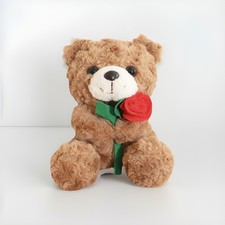 Valentine’s Rose Teddy Bear Plush – Romantic Gift for Her, Soft Floral Bear Doll