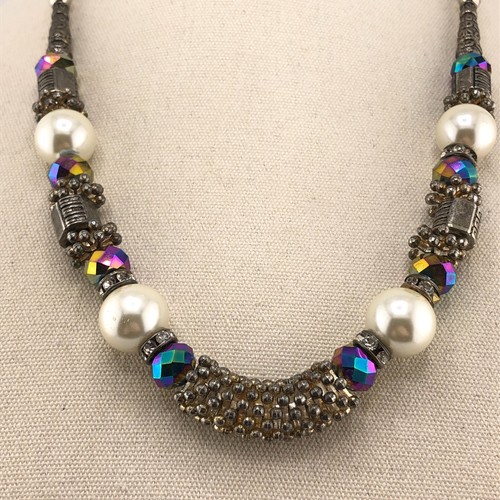 Bead necklace silver tone - necklace,