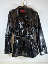 PVC Shiny black wet look pvc pu raincoat trench with belt  48 chest