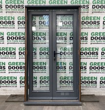 DOUBLE GLAZED FRENCH DOORS EXTERNAL EXTERIOR WOOD GREY TIMBER USED THIN