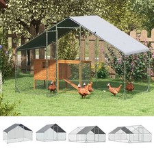 Walk In Chicken Run Galvanized Chicken Coop Hen House w/ Water-Resist Cover