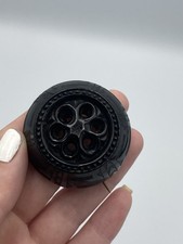 ANTIQUE Whitby Jet Brooch Pendant Victorian Brass Trombone Clasp Black Jewellery