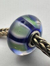 Trollbeads - Authentic - Genuine - Unique OOAK - Blue Green White Striped