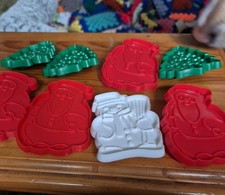 8 x Vintage Plastic Hutzler Cookie Cutters Xmas tree snowman father christmas