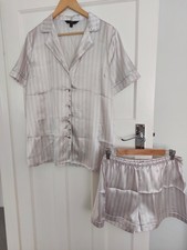 Lipsy Women's Pyjama Shorts Set - Silk Satin - Grey/Pink - UK 16