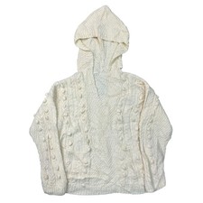 Viintge Hand Knit Hoodie Chunky Wool Blend Sweater Beige Womens Medium