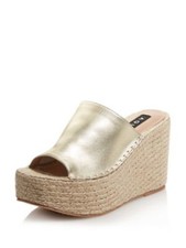 New! AQUA Womens Gold 2" Platform Jacy Wedge Leather Slide Sandals Shoes 8