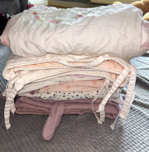 White pink bunny theme cot - pink,