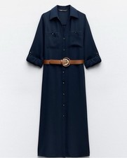 Zara New Navy Midi Shirt Dress