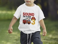 Boys 3rd Birthday T Shirt Toddler 3 Years Old Gift Firetruck Fire Engine Fireman