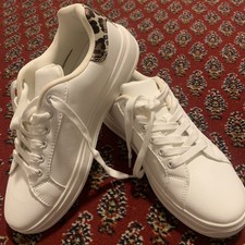 Tu Ladies White Trainers Back Leopard Print  Size UK 7 