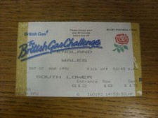 07/03/1992 Rugby Union Ticket