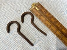 2 reclaimed iron screw in beam hooks 4 3/4 inches - rustic, old and worn