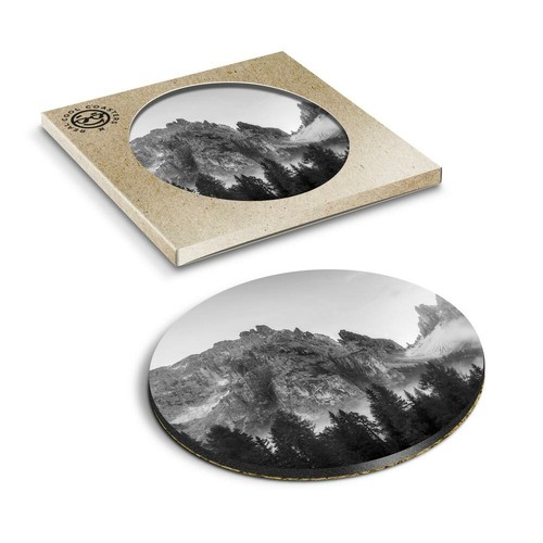 Boxed round coasters bw - round,
