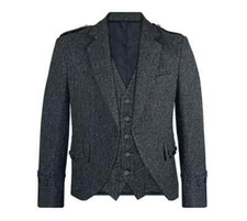 Scottish charcoal grey jacket wool Argyle jacket kilt jacket and waistcoat