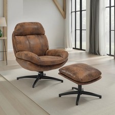 Lounge Chair And Ottoman Leather Seat Swivel Armchair