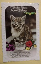 Vintage Cat Greetings Postcard, Beautiful Tabby Kitten RP- Posted 1937