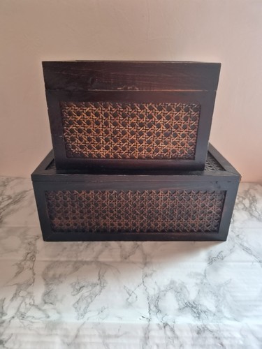 Dark wooden wicker box storage - dark,