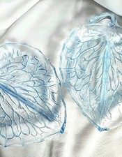 Vintage 1930s Bagley Blue Glass Divided Nibbles Snack Dish Bowl Leaf Shape X 2 