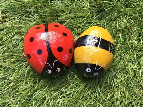 Hand painted bee ladybird - hand,