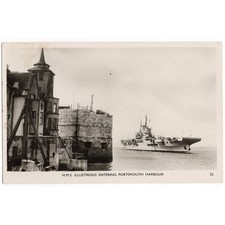 HMS ILLUSTRIOUS Entering Portsmouth Harbour RP Postcard Unused