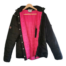 Everlast Quilted Jacket Black and Pink Hooded Faux Fur Trim Size 18