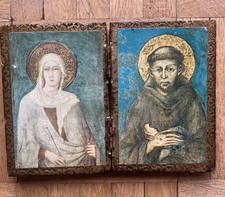 Vintage Painted Wooden Diptych