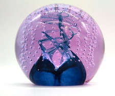Vintage Caithness Cauldron Purple Aqua Paperweight Controlled Bubble Art Glass
