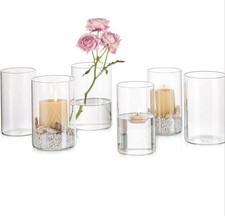 Hewory Glass Hurricane Candle Holder 6-Piece 15x8.5cm Clear Pillar Candle Holder