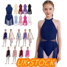 UK Kid Girl Halter Neck Lyrical Ballet Contemporary Modern Dance Costume Dress