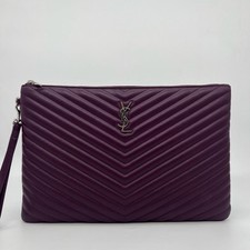 Saint Laurent YSL Cassandre Quilted Document Holder Pouch Clutch Bag Purple