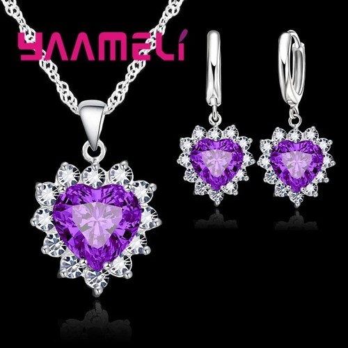 Sterling silver heart - silver, crystal