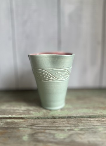 Vintage duck egg green vase - egg,